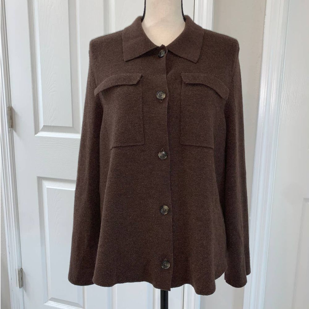 Banana  Republic 100& Brown Merino Wool button front collared Sweater - XL